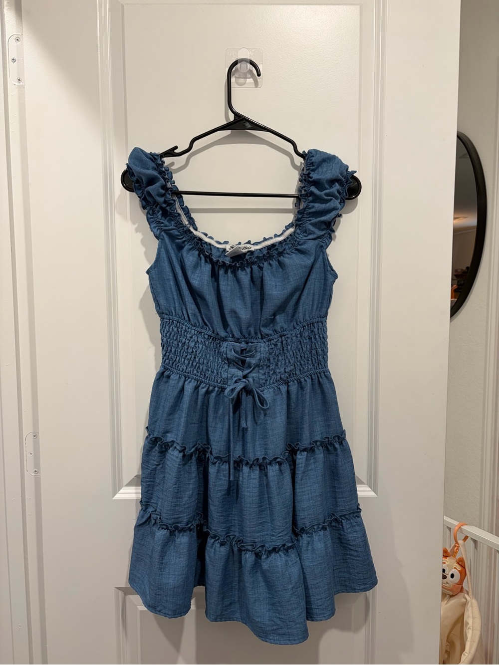 Blue Ruffle Tiered Smocked Corset Tie Waist Dress